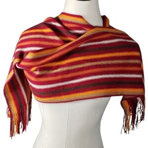 Barbarrosa Italy Wool Blend Long Fringe Scarf Knit Striped Preppy Classic OS